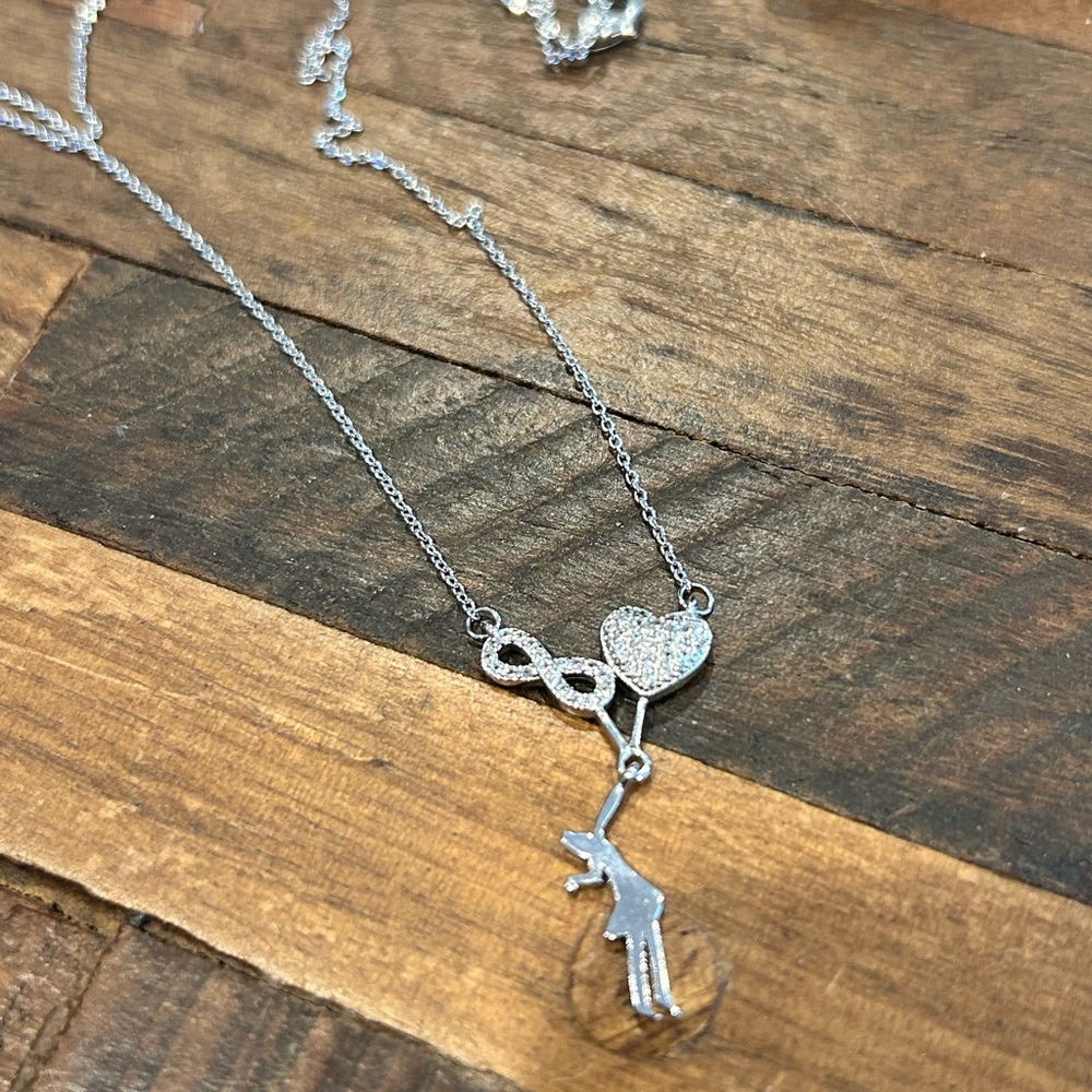 Silver Tone Pave Heart Infinity Pendant Necklace